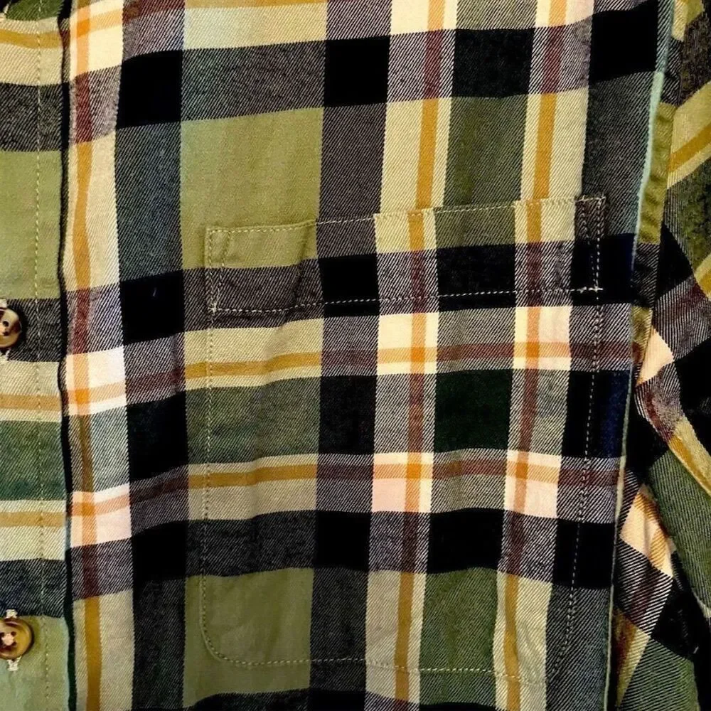 *30off3* Banana Republic Men's Plaid Flannel Shirt Green Long Sleeve Size L